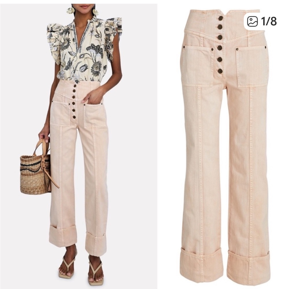 Ulla Johnson Marlowe Denim Pants High Waist Wide Leg Jeans Sweetbriar Rose 10 - Picture 2 of 9